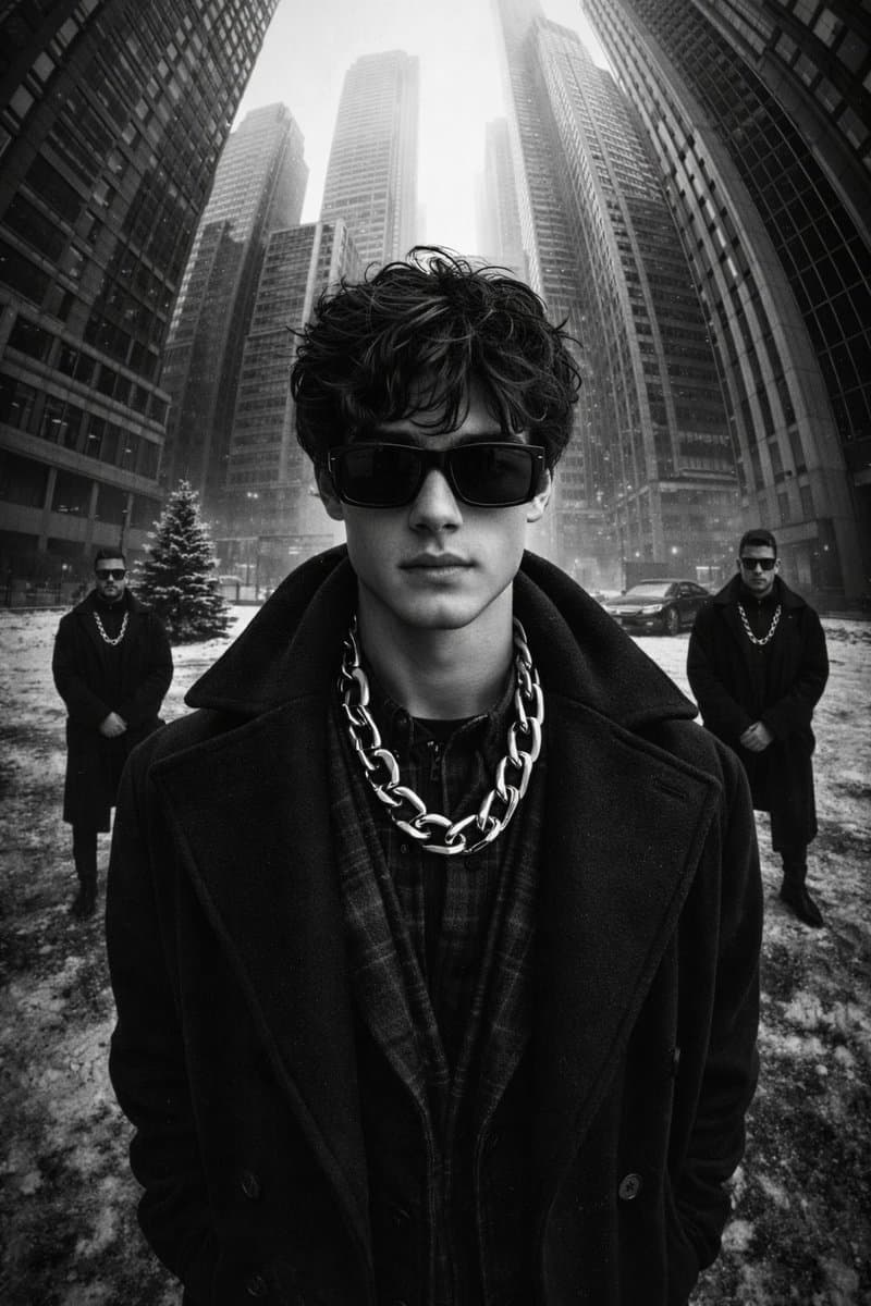 High-Contrast Black and White Street Fashion Editorial — example 2