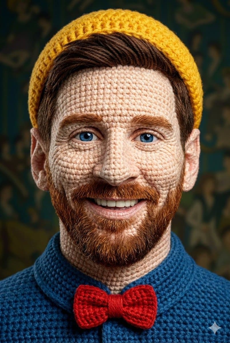 Hyper-Detailed Crocheted Portrait of a Legend — example 2