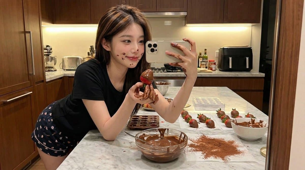 Ultra-Realistic Kitchen Selfie with Chocolate Smudge — example 1