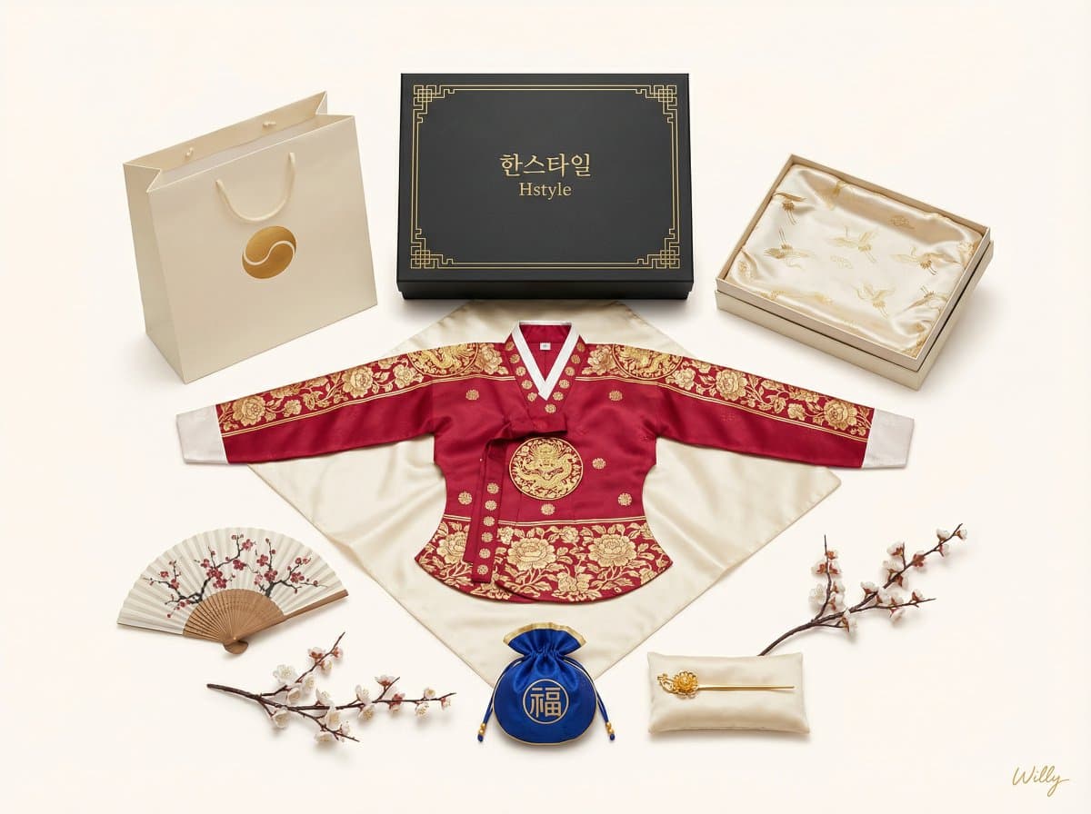 Luxury Korean Hanbok Product Mockup (Symmetrical Flat Lay) — example 1