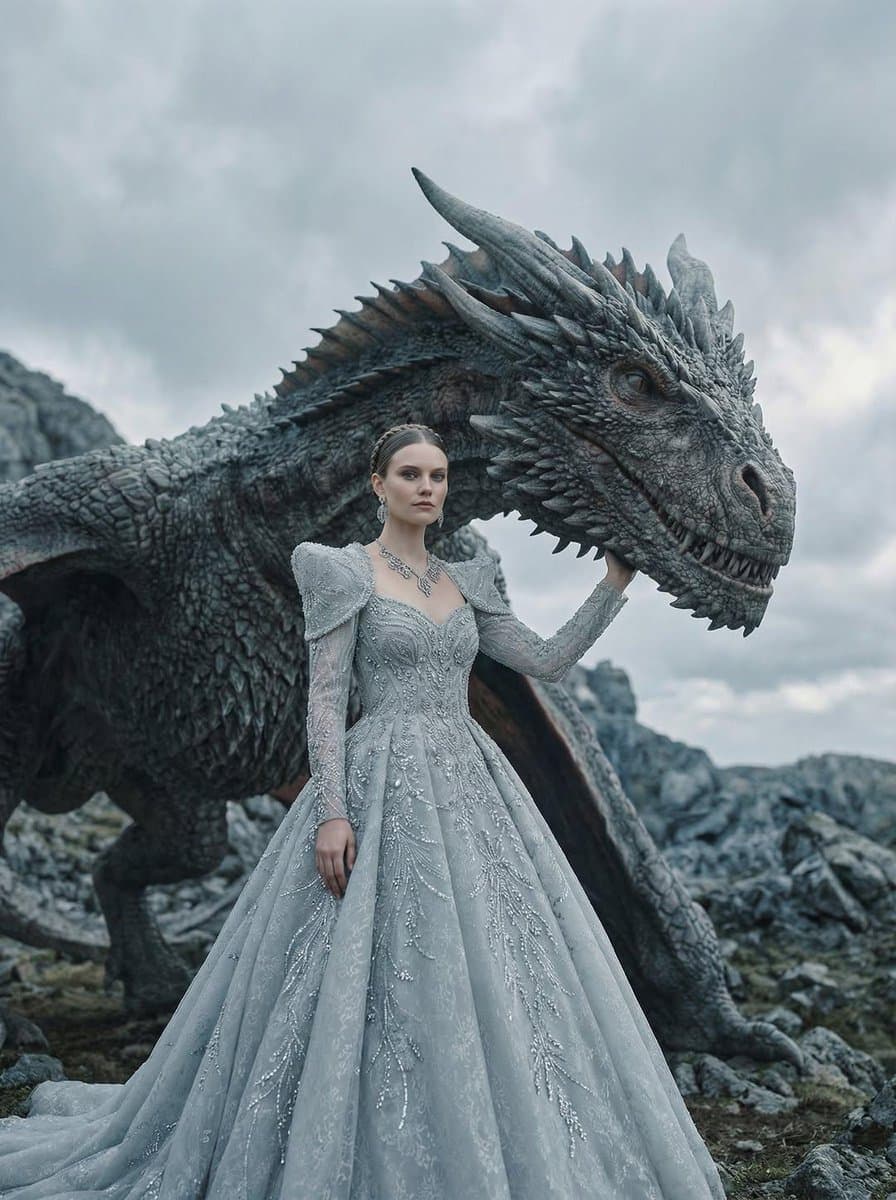 Fantasy Couture Dragon Editorial Portrait — example 2