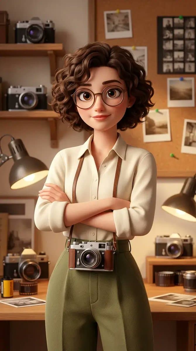 Stylized 3D Animated Female Photographer Character (Pixar Style) — example 1