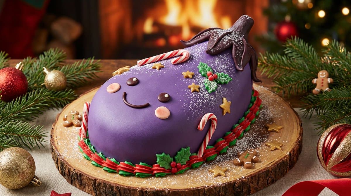 Turn a reference image into a realistic Christmas cake — example 1