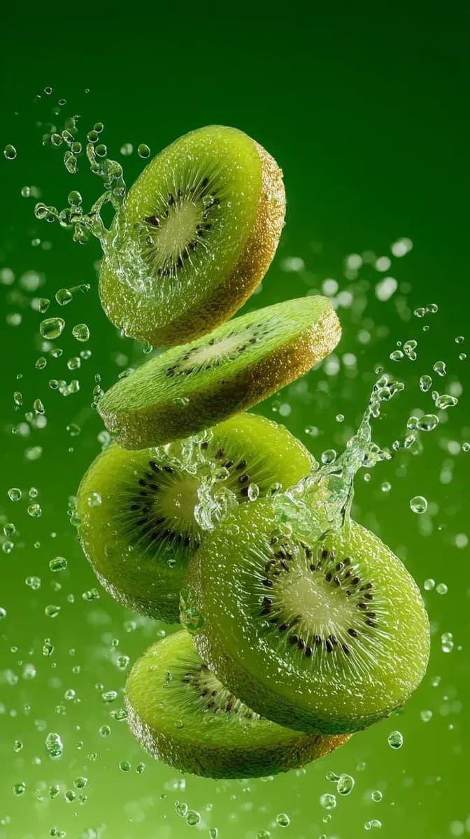 Hyper-Realistic Kiwi Splash Macro Photography Prompt — example 1