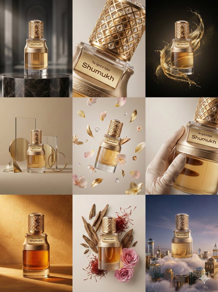 Luxury Product Commercial Grid Prompt (3x3) — example 1