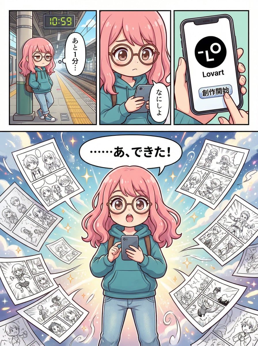 Four-Panel Manga Creation about Lovart App — example 1