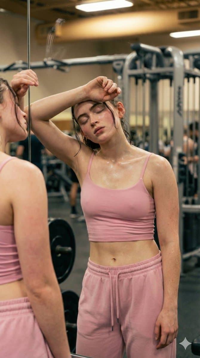 Sadie Sink in Sports Bra and Sweatpants Prompt — example 1