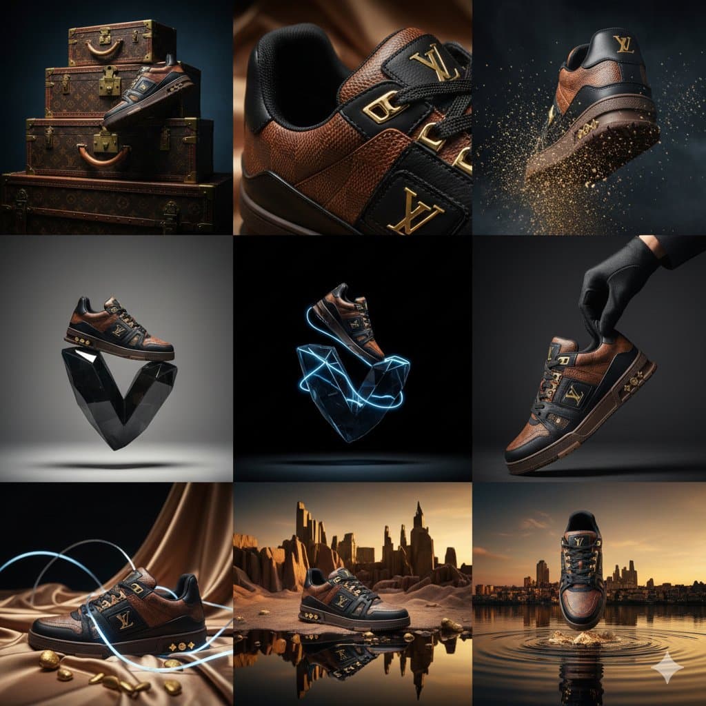 Louis Vuitton Sneaker Editorial Grid Prompt — example 1