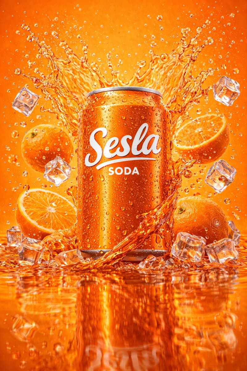 Hyper-Realistic Soda Can Splash Commercial Photo — example 2