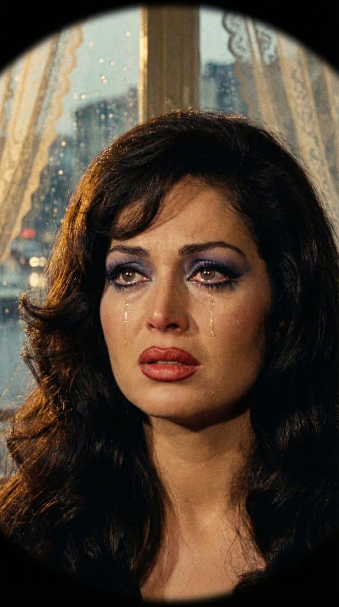 JSON Prompt for 1971 Yeşilçam Cinematic Portrait of Türkan Şoray Crying — example 1