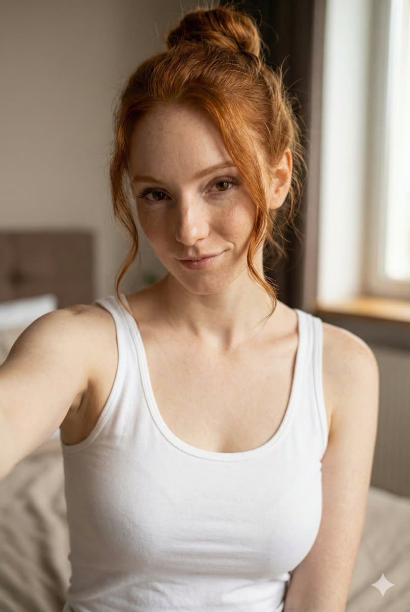 JSON Prompt for Flirty Morning Selfie Portrait — example 1