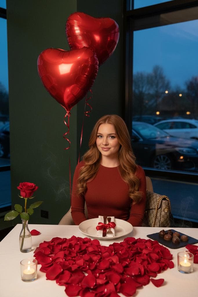 Luxury Valentine’s Dinner Photoshoot (Reddish-Brown Hair) — example 1