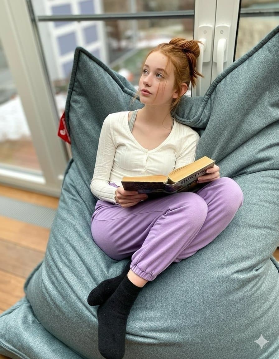 Cozy Teenage Girl Reading Portrait Prompt — example 1