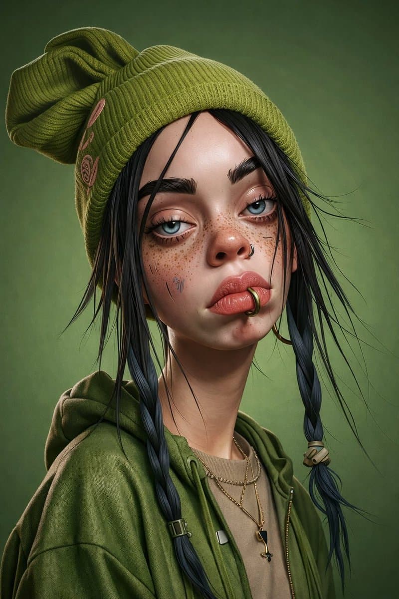 3D-Rendered Billie Eilish Cartoon Portrait — example 3