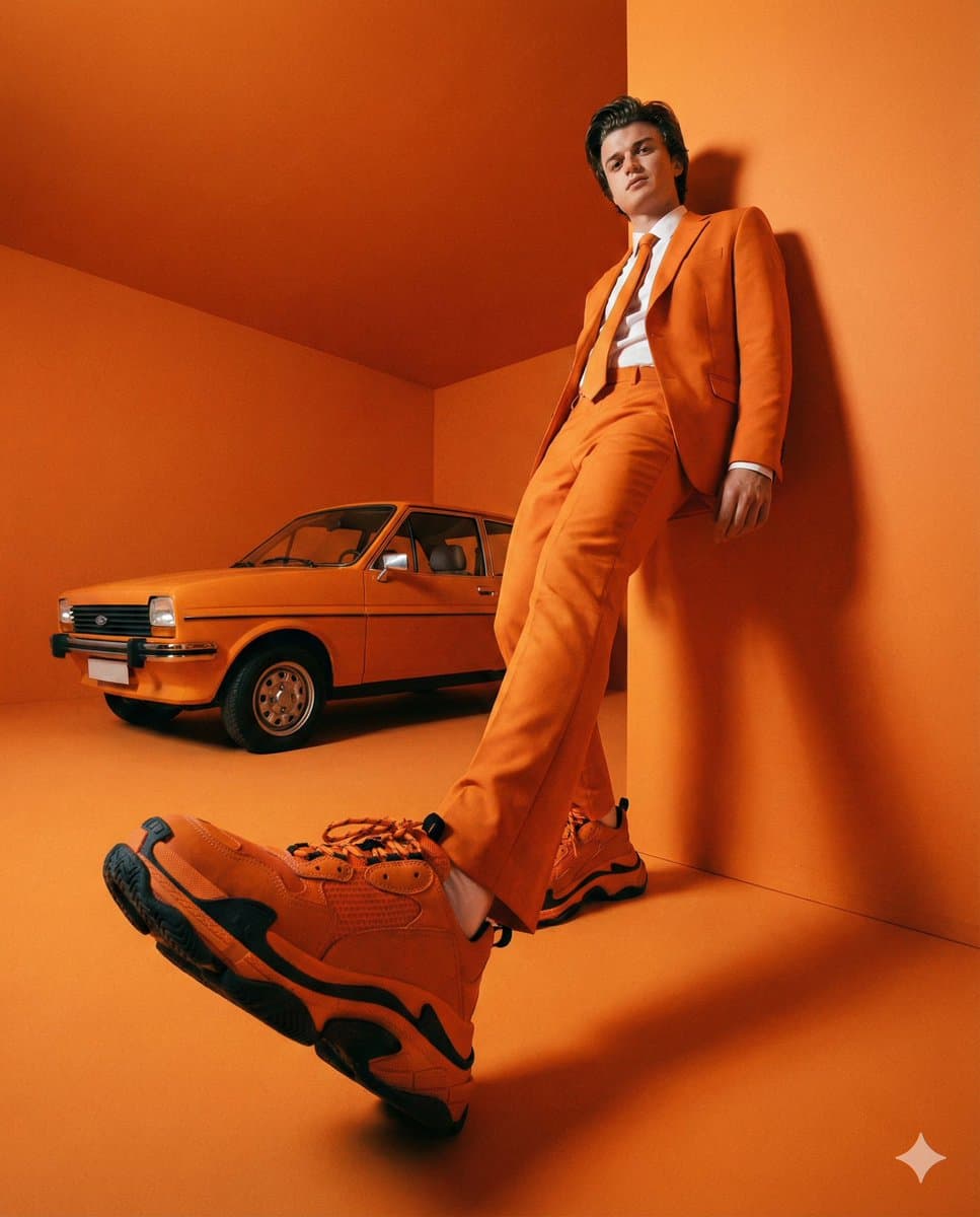 Steve Harrington Tangerine Fashion Editorial Prompt — example 2