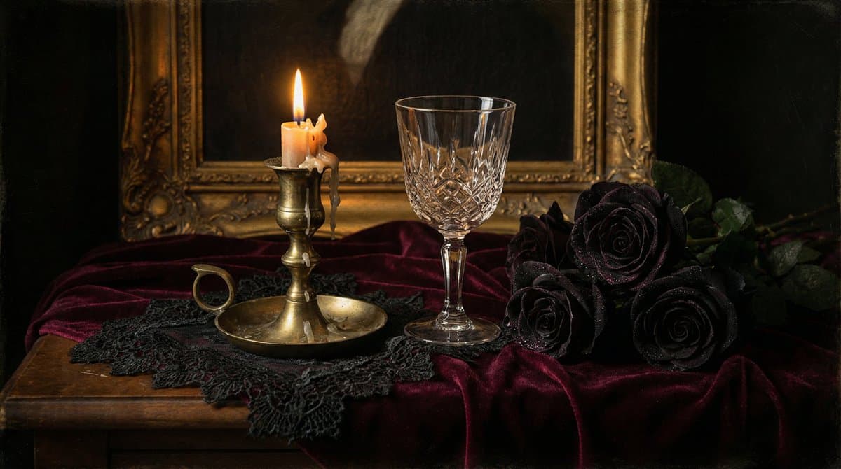 Dark Romantic Tabletop Composition Prompt — example 1