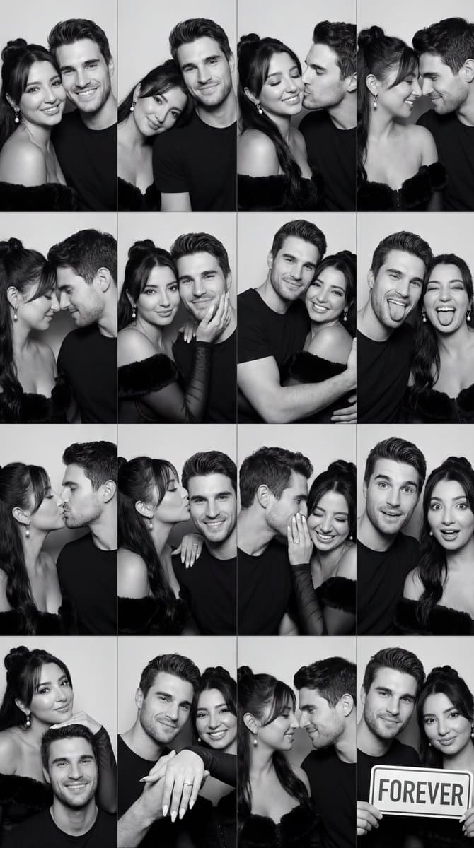 Black and White Photobooth Couple Grid Prompt (16 Panels) — example 1