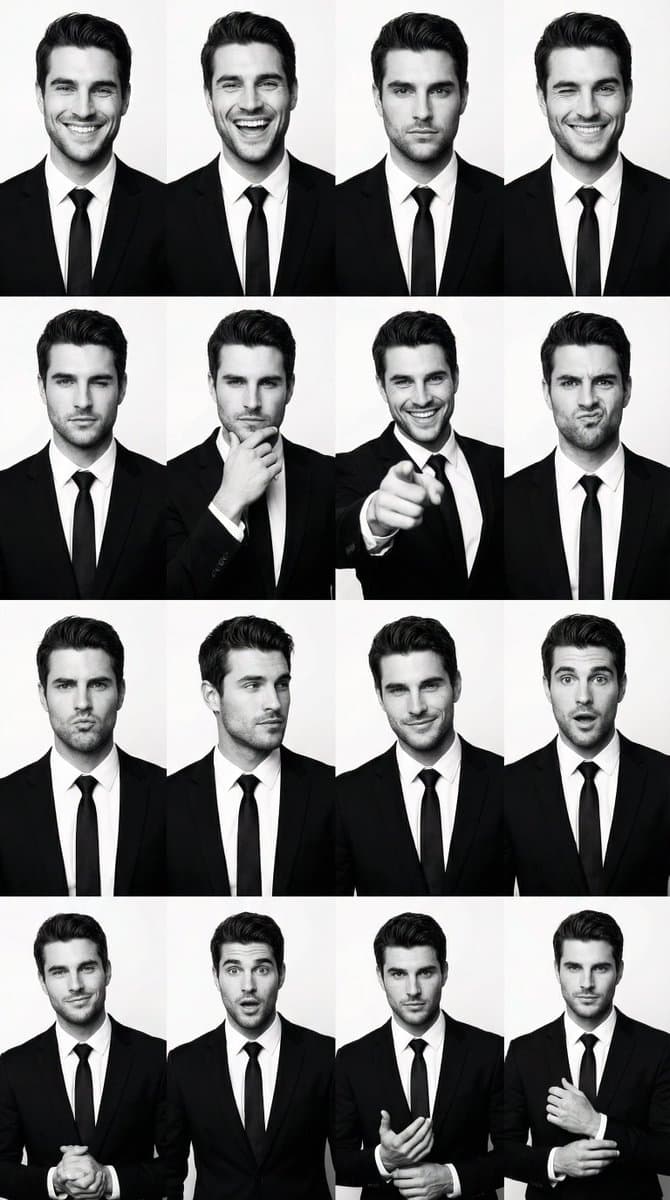 Black and White Identity Swap Grid (4x4) — example 1