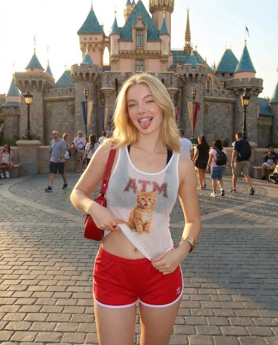 Realistic Photography of a Woman at a Fairytale Castle — example 1