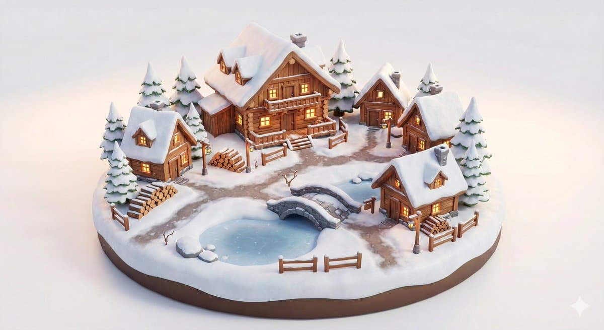 Miniature Alpine Mountainside Village Scene — example 1