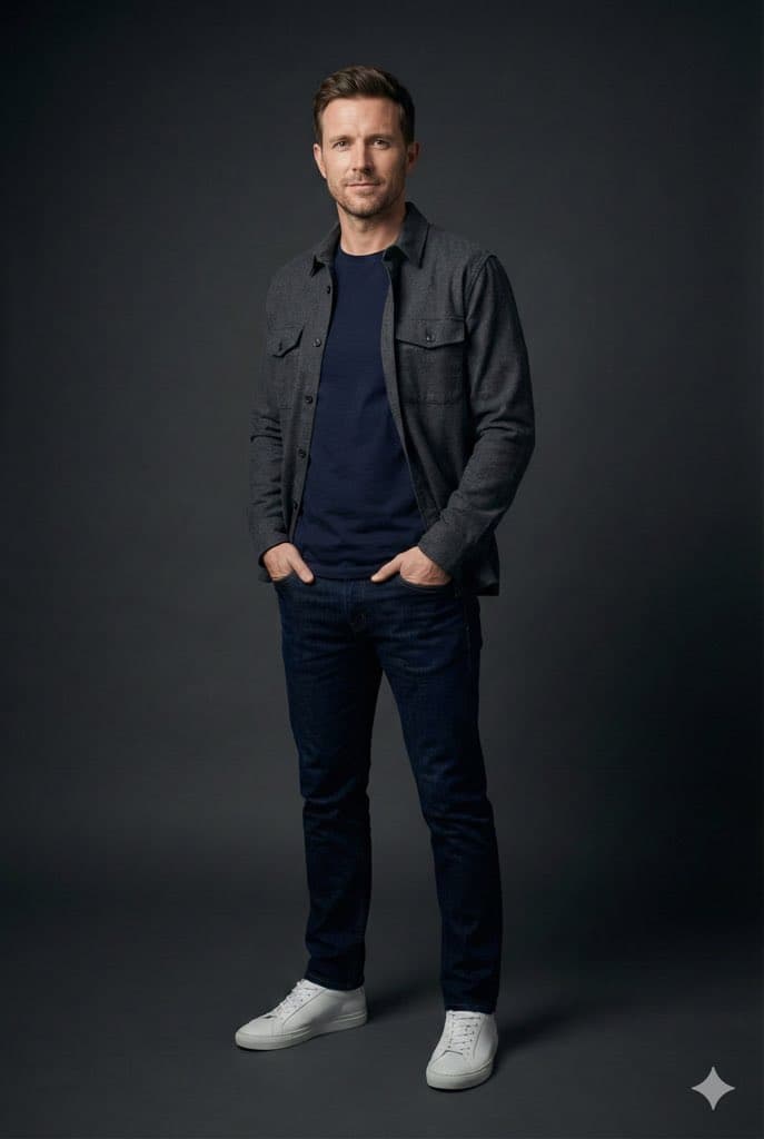 Modern Casual British Man Studio Portrait Prompt — example 2