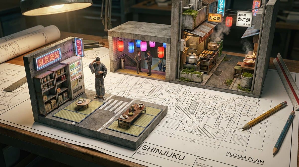 Architectural Blueprint to Miniature Japanese Inn Scene — example 4