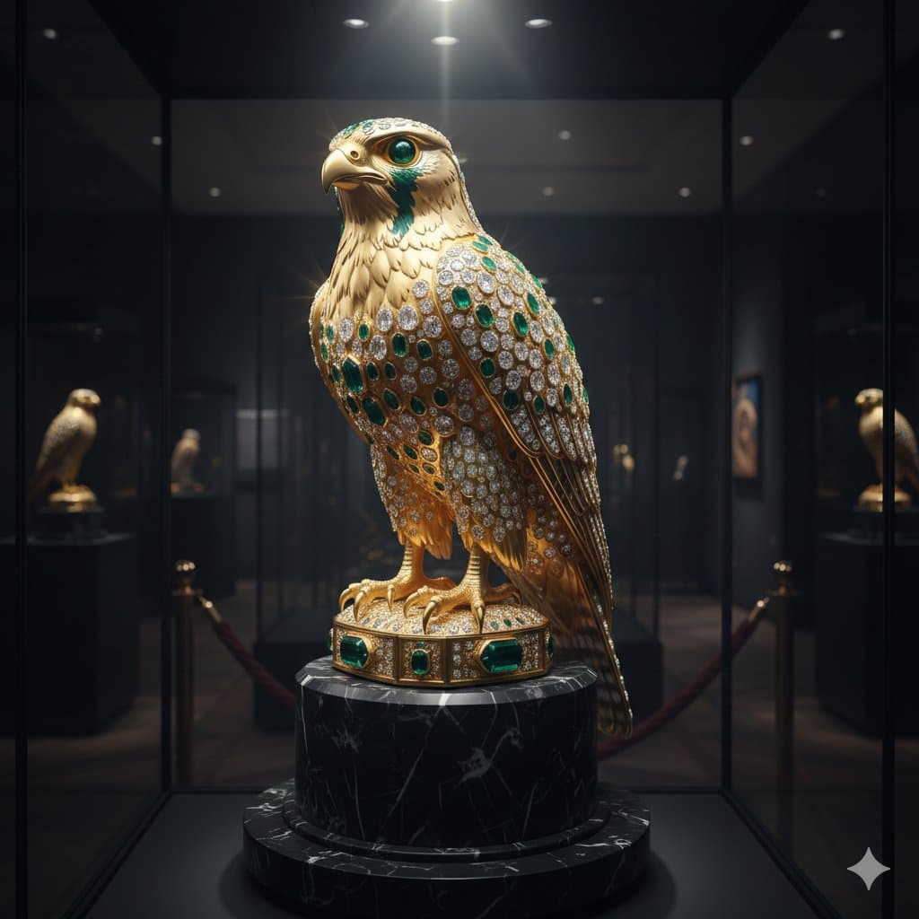 Ornate Gold Falcon Sculpture Prompt — example 1
