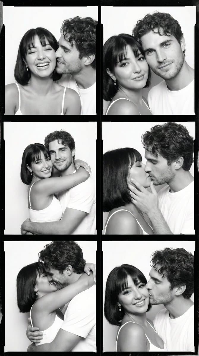Black and White Film Contact Sheet of Intimate Couple — example 1