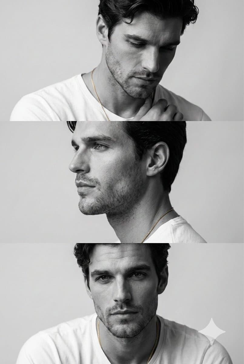 Monochrome Fashion Editorial Triptych of Young Man — example 1