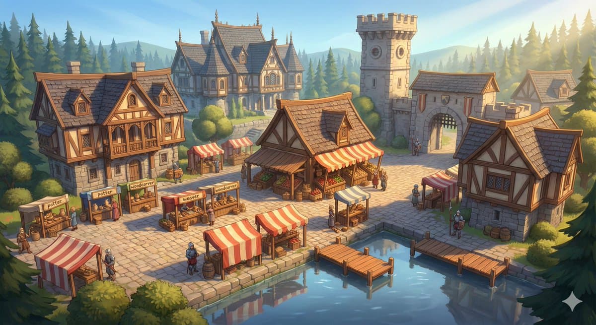 Cinematic Stylized Medieval Market Day — example 1