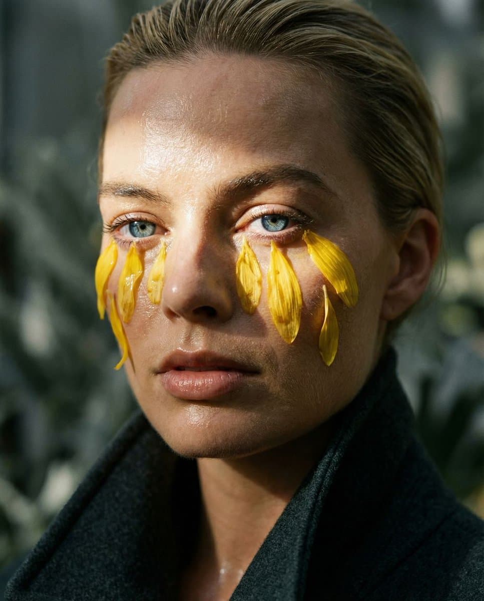 Macro Portrait with Organic Melancholy Aesthetic (JSON Format) — example 1