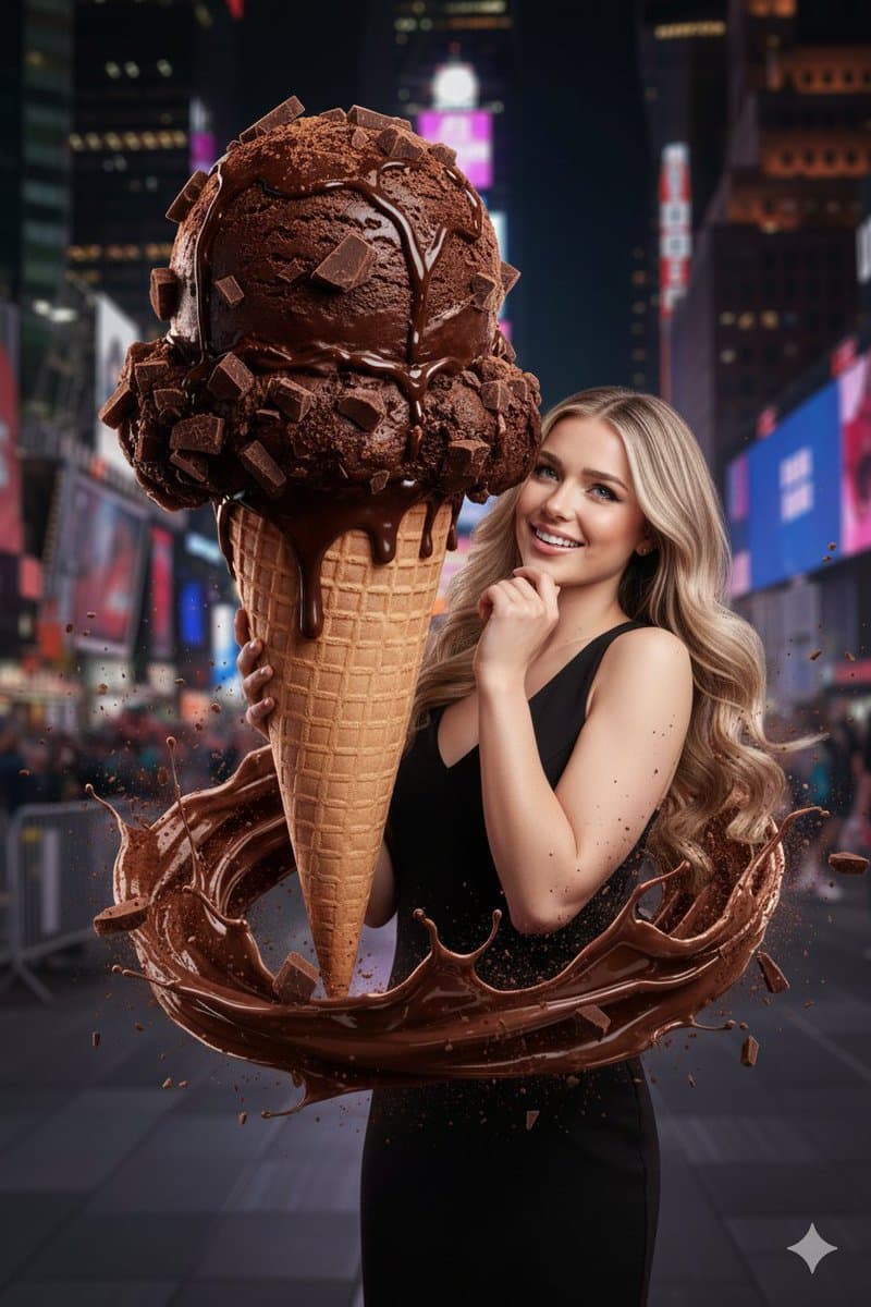 Hyperrealistic Chocolate Ice Cream Commercial Prompt — example 1