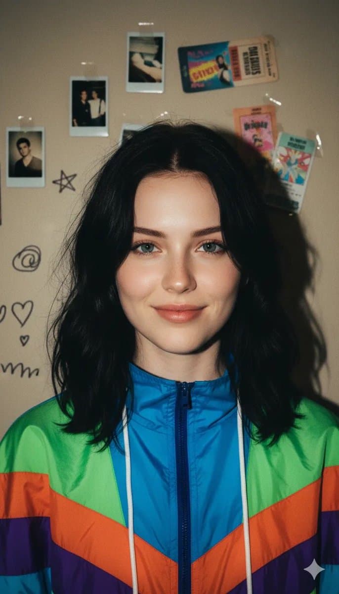 90s Retro Windbreaker Portrait with Harsh Flash (Two Prompts) — example 1