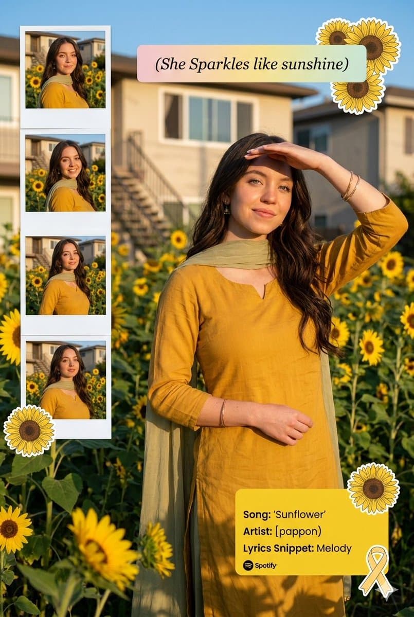 Sunflower Garden Portrait with Instagram Collage Overlay — example 1