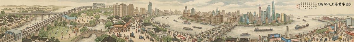 Panoramic Cityscape in Qingming Festival Scroll Style (8:1 Aspect Ratio) — example 2