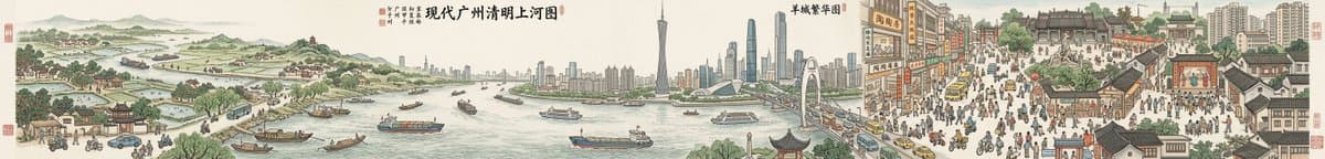Panoramic Cityscape in Qingming Festival Scroll Style (8:1 Aspect Ratio) — example 3
