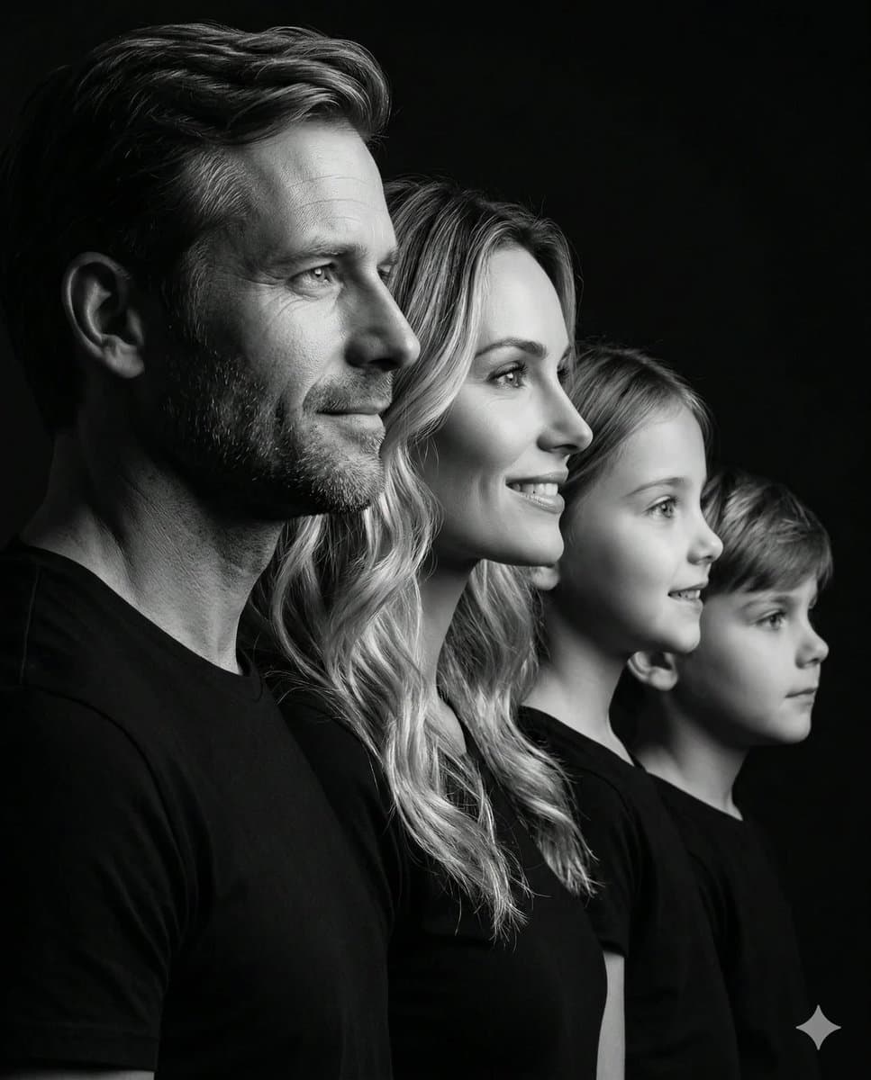 Photorealistic Black and White Family Portrait — example 1