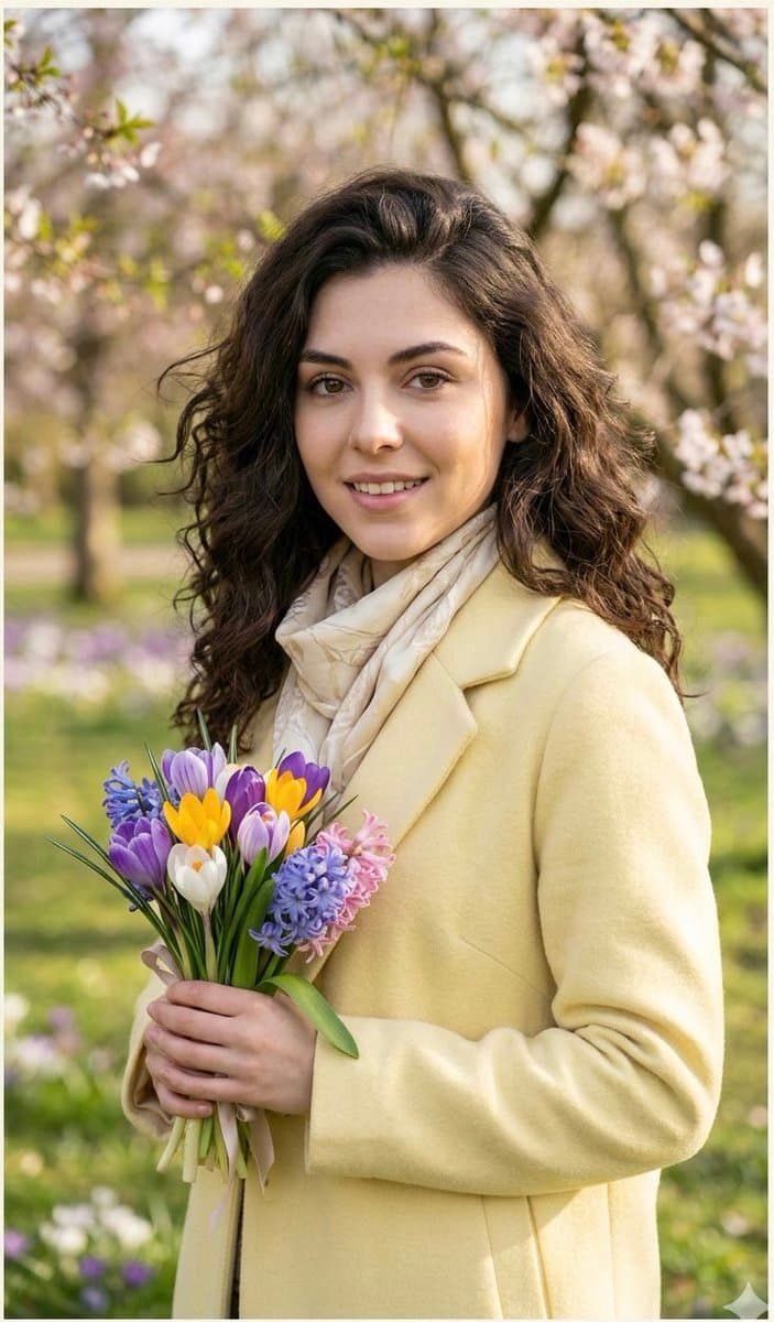Realistic Spring Greeting Card Portrait