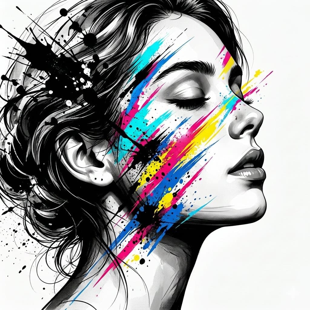 High-Contrast Abstract Mixed Media Portrait Prompt — example 1