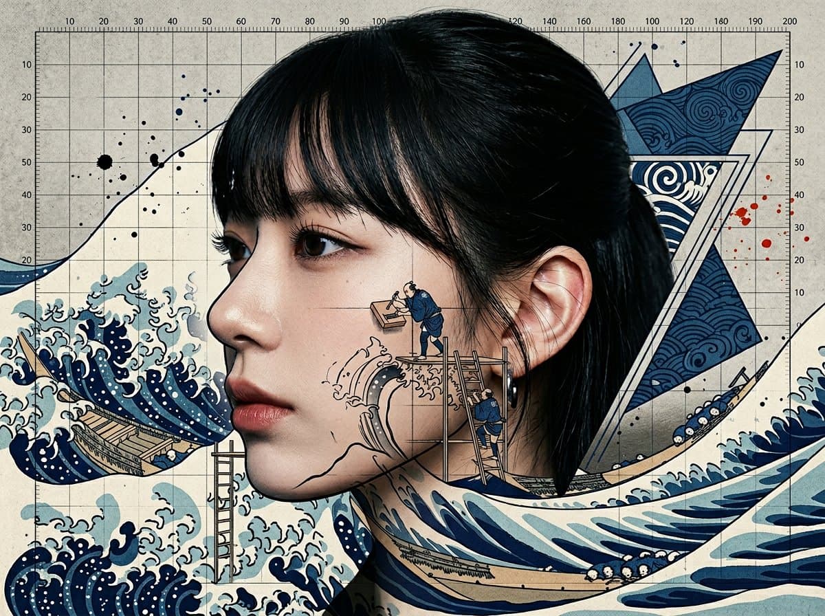 Photorealistic Portrait with Ukiyo-e and Industrial Fusion — example 2