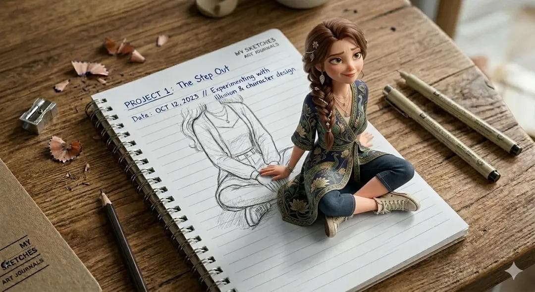3D Pop-Out Illusion Artwork of a Girl from a Notebook — example 1