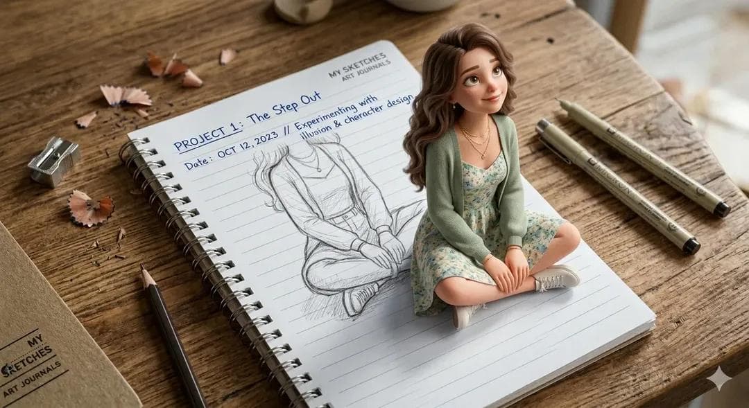 3D Pop-Out Illusion Artwork of a Girl from a Notebook — example 2