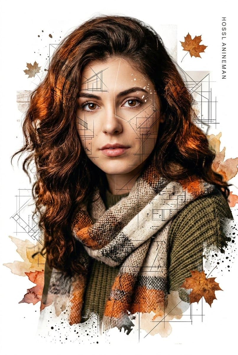 Gentle Autumn Mood Mixed-Media Portrait Poster Prompt — example 2