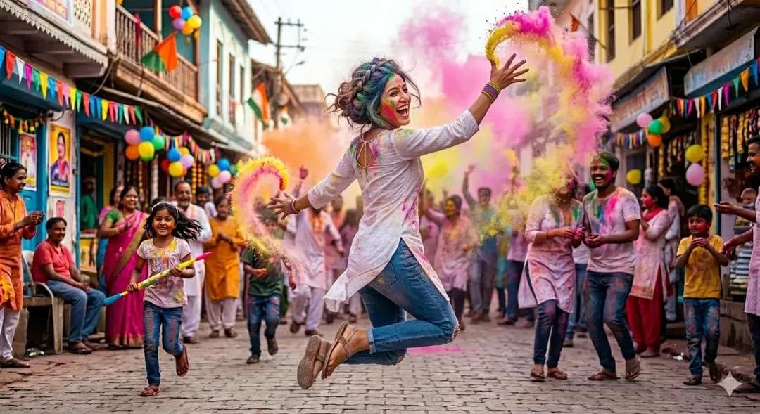 Holi Festival Cinematic Photography Prompt (JSON Format) — example 1