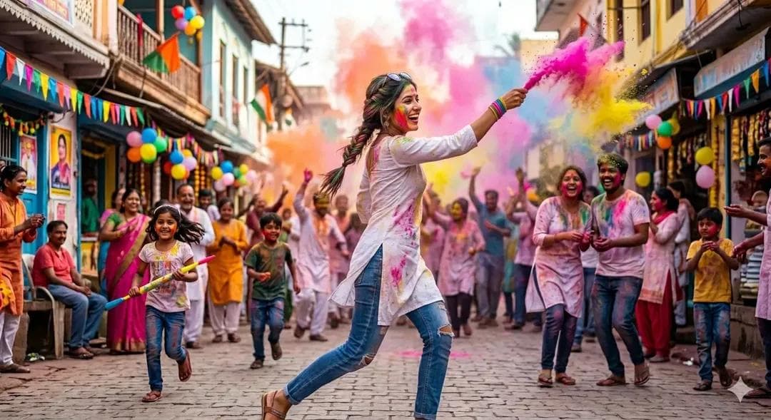 Holi Festival Cinematic Photography Prompt (JSON Format) — example 3