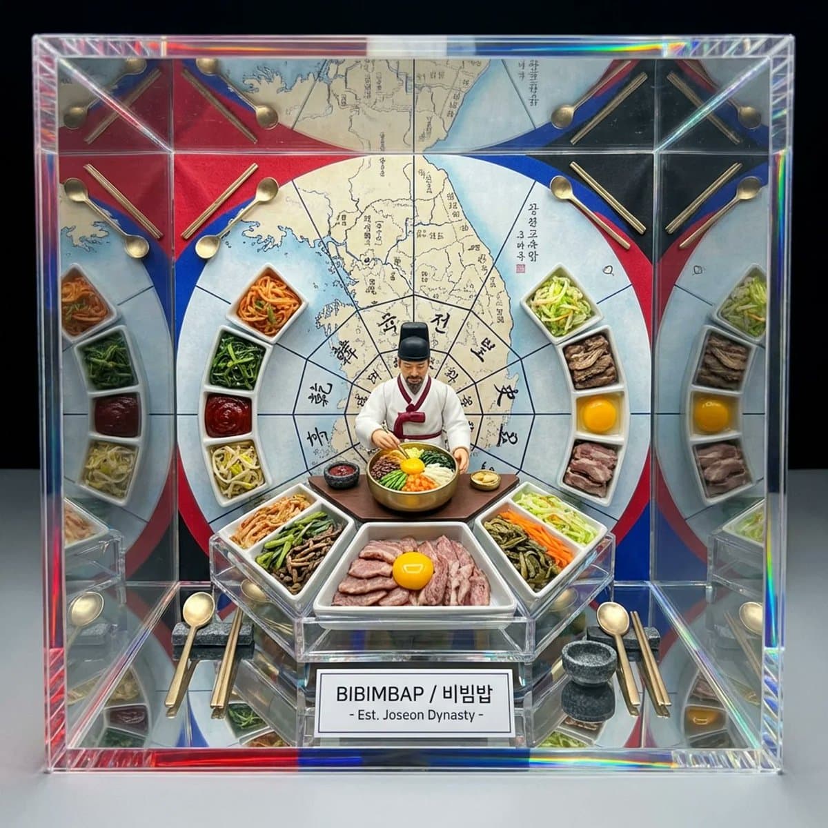 Kaleidoscopic Food Diorama in Acrylic Box — example 1