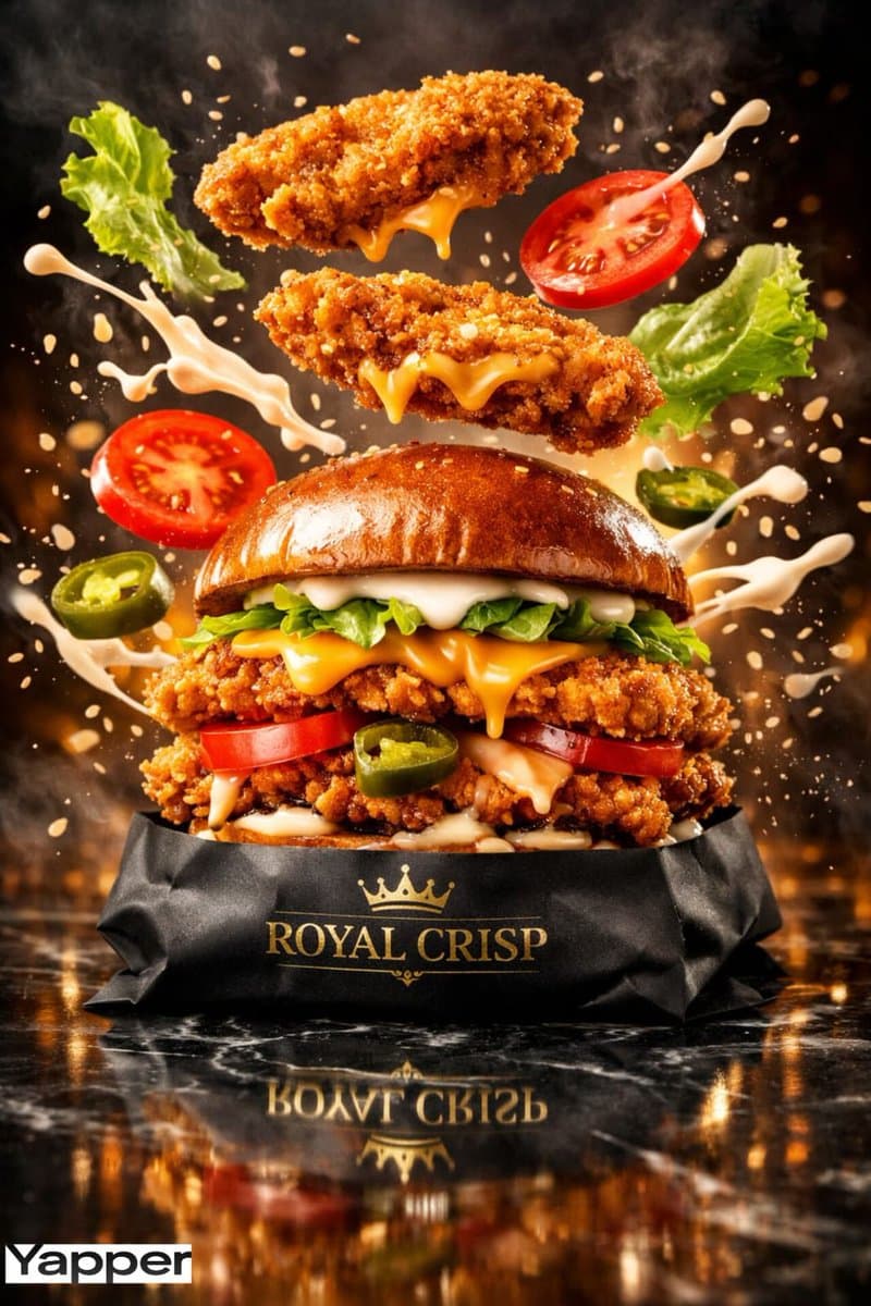 Luxury Chicken Burger Ingredient Explosion Commercial — example 2