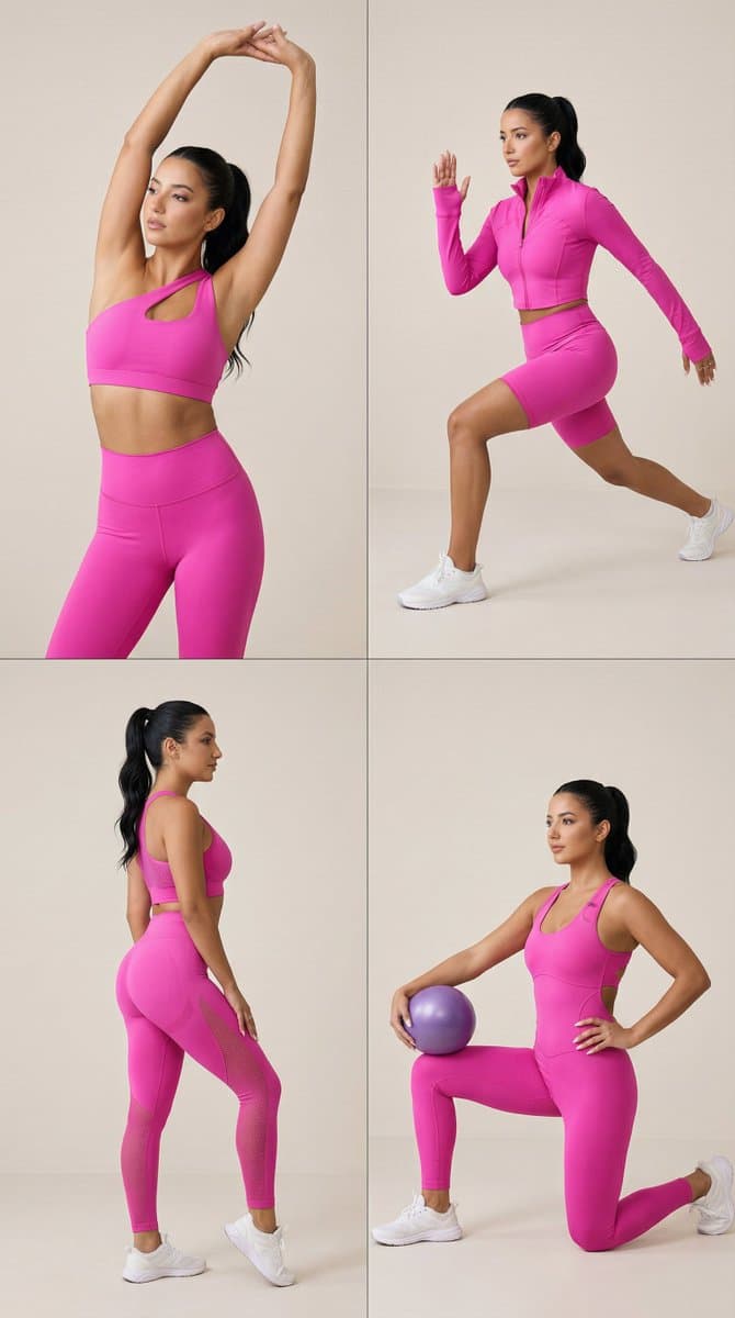 Nano Banana Pro Fitness Editorial Grid Prompt (Pink Activewear) — example 1