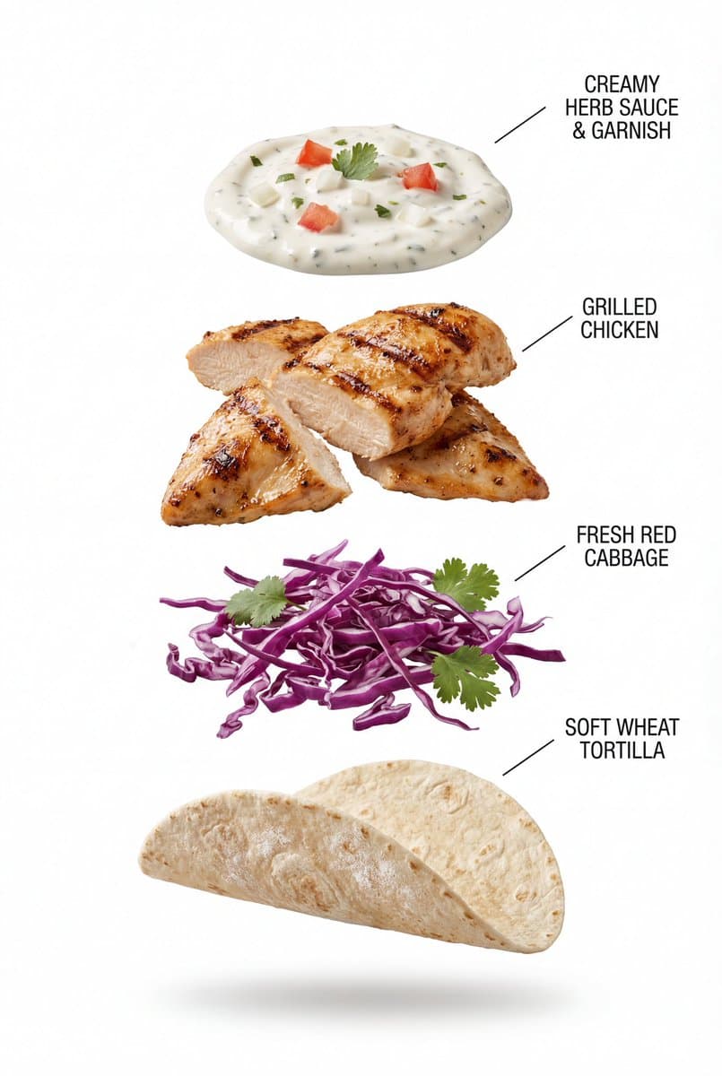 Exploded View Grilled Chicken Taco Product Photography — example 1