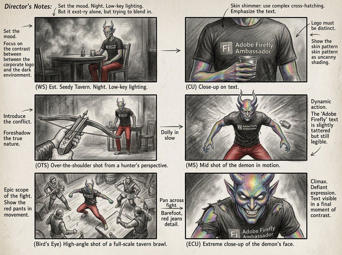 Six-Panel Cinematic Storyboard Sketch — example 1
